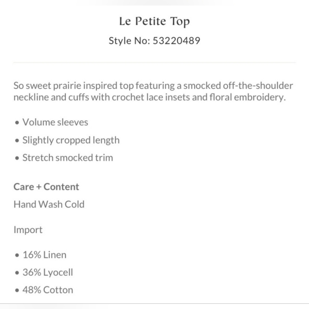 Free People Le Petite Embroidered Prairie Top Size Large - Picture 4 of 8